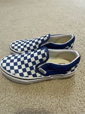 Vans Kids Checkerboard Slip-On Sneakers in Blue and White